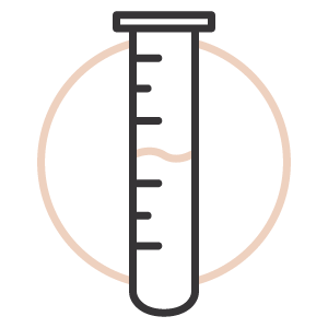 A black line art icon representing lab testing.
